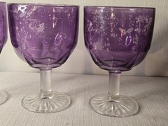 Vintage Purple Glass Thumbprint Goblet Glasses Set Of 3