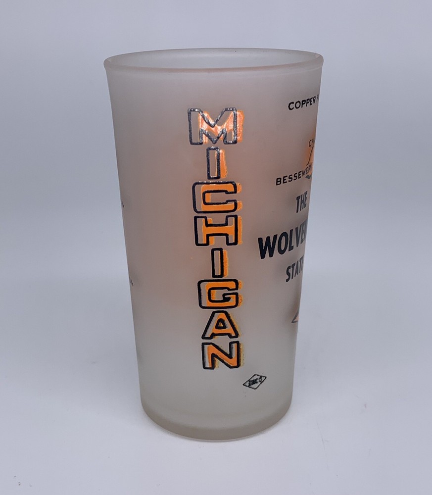 Vintage Michigan State Frosted Souvenir Tumbler 4”