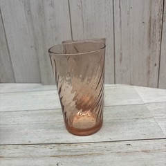 Arcoroc Rosaline Glass Tumblers 4-5/8″ Tall Pink Swirl 9-oz Made in France Set 2