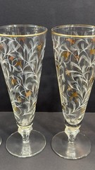 Vintage Gold Gilt Etched Champagne Flutes Set 6 Elegant Floral Glasses