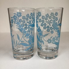 Vintage Federal Glass Spring Blossom Floral High Ball Tumblers Glasses Set Of 8