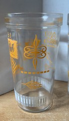 4 Vintage Jelly Glasses Tumblers With Orange & White Motifs 5 1/2″
