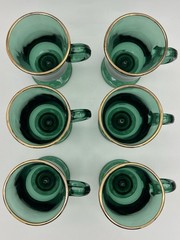 Vintage Libbey Glass Irish Coffee Mug Emerald Footed Set of Six 22k Gold Rim 6”