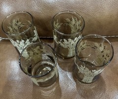 Set of 4 Vintage Libbey Franco Flower Wheat Juice Glasses Tumbler Smokey Amber