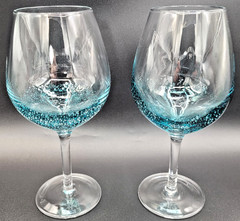 Urban Barn Cascadia Teal Bubble Balloon 2 EXTRA LARGE 650 mL Wine Glasses