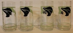 Vintage Set of 12 Corelle Black Orchid with Green Leaves Driking Glasses