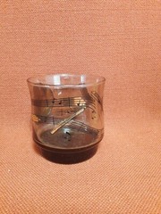 Gold Ram Low Ball Drinking Glass Clef Music Design, Instruments, Black Gold