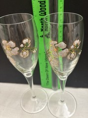 PERRIER JOUET BELLE EPOQUE Champagne Flutes, Hand-Painted Crystal-Set of 2 – New