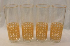 Vintage Rare Set of 4 Cane Pattern Tom Collins Glasses Barware