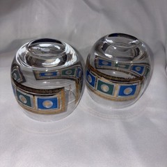 Set of 2 Vintage Culver Roly Poly Blue Green 22K Gold On the Rocks Glasses
