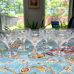Set of 6 Webb England Cut Crystal Champagne Coupe Stacked Geometric Art Deco