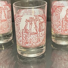 Vintage Royal China Memory Lane Red Set of Four 6oz Juice Tumblers Glasses 3.5″