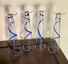 (4-pc) Pier 1 Imports Pilsner Beer Glasses Cobalt Blue Swirline 10” EXCELLENT