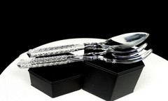 BRILLIANT CUT CRYSTAL CANE PATTERN BEVELED EDGES 8″ SALAD SERVING SET