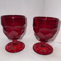 Vintage Viking Glass Ruby Red Goblets Set of 2 Hand Made USA Mid Century