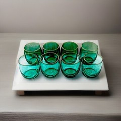 Set of 8 Embossed Green Gold Rim Old Fashioned Rocks Glasses