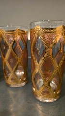 4 CULVER PINK LIDO hiball glasses GOLD & pink with braid MCM 60s BEAUTIFUL!