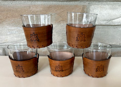 Libbey 5 Western Texas Cactus Prickly Pear Tooled Leather Rocks Lowball Glass