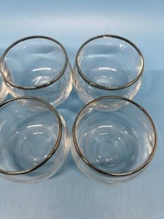 Set Of MCM Dorothy Thorpe Style Pitcher Decanter 6 Roly Poly Silver Trim Glasses