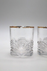 2 Royal Crystal Rock Aurea Gold Trim Old Fashioned Glasses Lowball Tumblers Deco