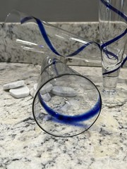 3 Pier 1 Imports Cobalt Blue Swirline Hand Blown Footed Pilsner Beer Glasses
