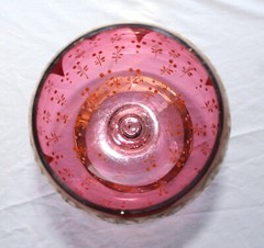 Antique Moser Cranberry Red Enameled Raised Gold Glass Goblet 14″