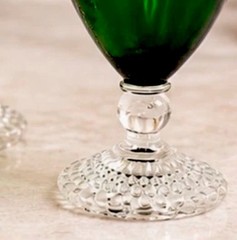 Set of 2 Anchor Hocking Boopie Emerald Green Bubble Foot Water Goblet Glasses
