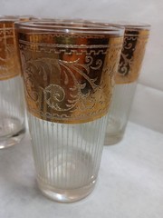 CULVER Starlyte 6 VTG Highball Cocktail Glam Glasses Ornate 22K Gold Bands MCM
