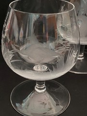 Vintage Crystal Brandy Snifter Glass Etched Game Bird Deer Hunting Set of 5