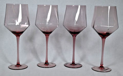 Set of (4) Rose Wine Glasses Faceted Diamond Design w/ Angled Base 16 oz