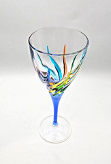 MURANO ZECCHIN DUE ZETA TRIX WINE GLASS ITALIAN CRYSTAL BLUE STEM-PERFECT!