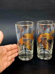Rare Dominion 4 Highball Tumblers Glasses 24K Gold Ducks Mallard Hunting MCM