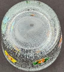 Crate & Barrel Zazz Seeded Bubble Glass Flower Tumbler Miliefiori Daisy 3.75”