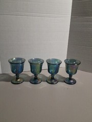 Indiana Carnival Glass Iridescent Harvest Grape Blue Goblets 9 oz Lot Of 4 #2