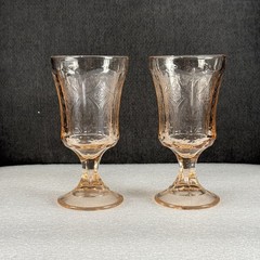 2 – 80’s Indiana Glass Co. Recollection Madrid Pink Glass Water Goblets 6 1/2″