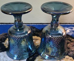 Vintage Blue Iridescent Grape Pattern Goblets Carnival Glass Set