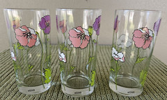 (3) Vintage Culver Purple, Pink & White Poppy Tumblers Signed