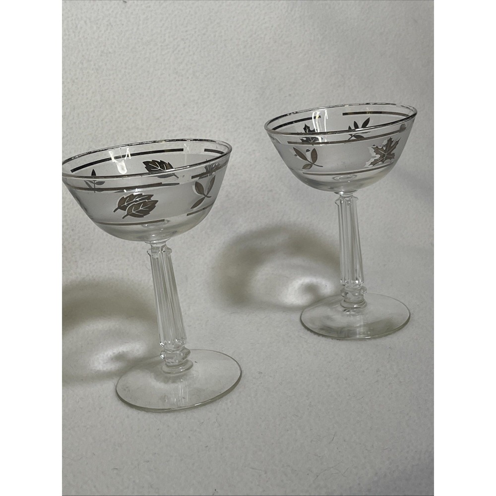 Libbey Silver Leaf Champagne Martini Sherbet Glasses X2 6 oz