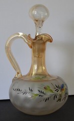 New England Pomona Glass Floral Bird Optic Cruet