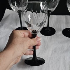 Vintage Luminarc France Domino Gothic Black Stem Wine Glass Set Of 8