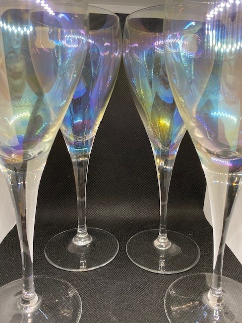 Vintage Bohemia Crystal Iridescent Wine Glasses Set 4 Crystalex BOC168 Luster