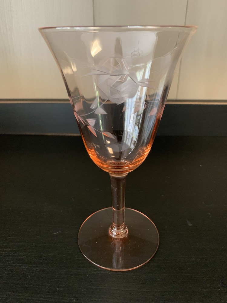 Tiffin Franciscan Pink Depression Etched Stemmed Glass Rose