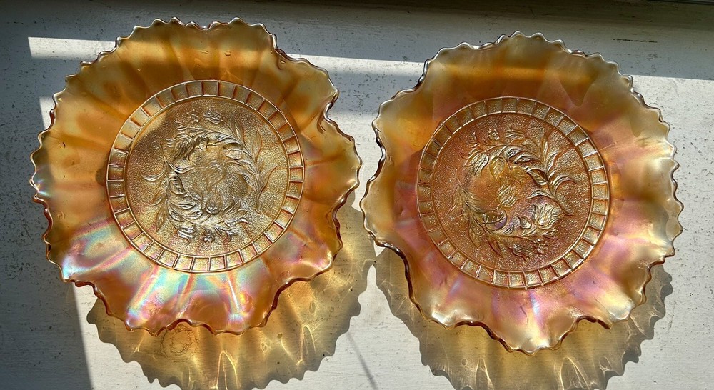 2 Pretty Orange Iridescent Marigold Windflower 8 3/4″ Ruffled Edges Carnival