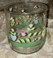 2 Libbey Pastel Pink Tulip Blue Hearts Juice Glass/Old Fashioned Tumblers_TWO