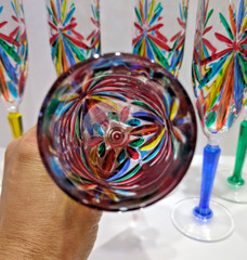 CC ZECCHIN MURANO Flute Glass, Multi color 9” Tall, Set of 6