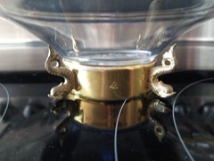 Vtg.Clear Glass Nautical Etched Intaglio Clipper Ship W/ 4 Legged Brass Stand