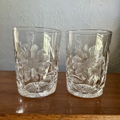 2 Vintage Floral Pattern Crystal Tumblers