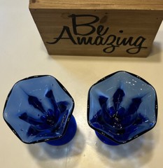 2 Anchor Hocking Cobalt Blue Fountain Ware Sundae Scallop Goblets Glasses Sale!!