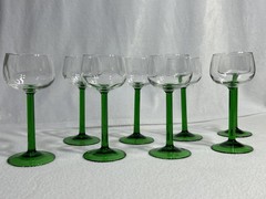 8 Cristal D’Arques Durand Emerald Rhine Wine Glasses Green Stem France 90s Y2K