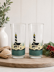Vintage Lighthouse Glass Tumbler HOME FOR THE HOLIDAYS Sakura Warren Kimble Set
